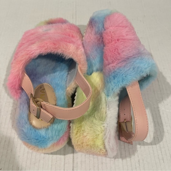 Women’s Liliana Tie Dye Open Toe Fuzzy Slingback Platform Sandals Size 7.5 US! - Picture 9 of 10